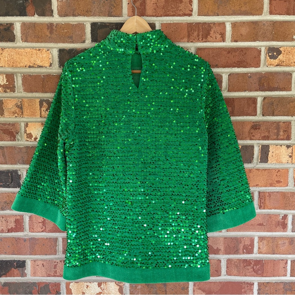 ZARA AW21 SEQUIN TOP BLOUSE GREEN Size Large - Picture 7 of 12